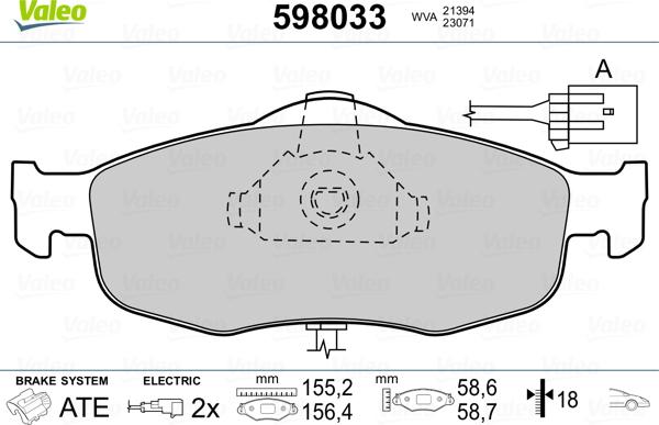 Valeo 598033 - Kit de plaquettes de frein, frein à disque cwaw.fr