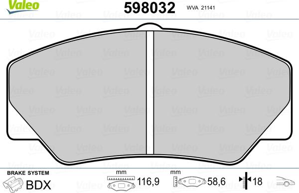 Valeo 598032 - Kit de plaquettes de frein, frein à disque cwaw.fr