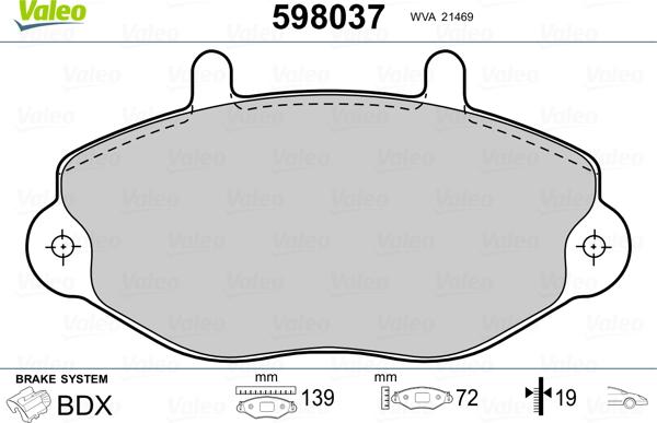 Valeo 598037 - Kit de plaquettes de frein, frein à disque cwaw.fr