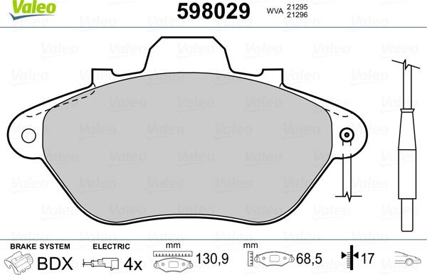 Valeo 598029 - Kit de plaquettes de frein, frein à disque cwaw.fr