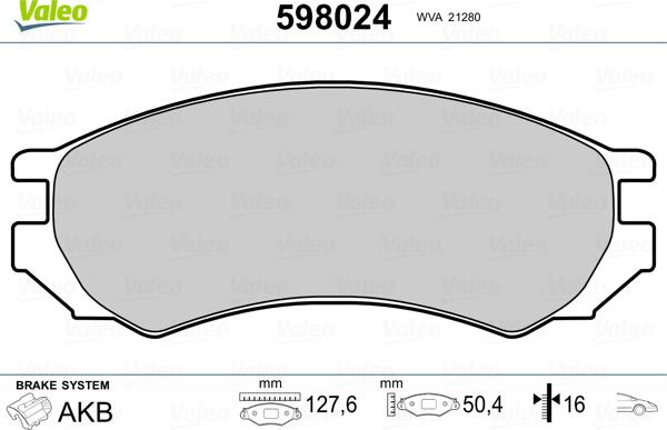 Valeo 598024 - Kit de plaquettes de frein, frein à disque cwaw.fr