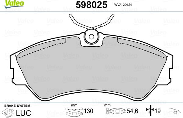 Valeo 598025 - Kit de plaquettes de frein, frein à disque cwaw.fr