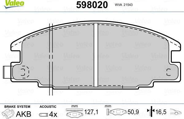 Valeo 598020 - Kit de plaquettes de frein, frein à disque cwaw.fr