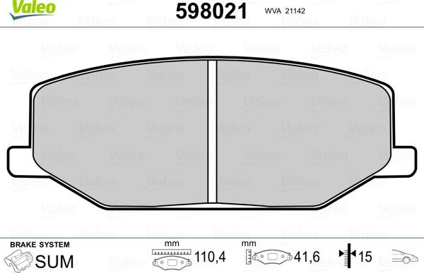 Valeo 598021 - Kit de plaquettes de frein, frein à disque cwaw.fr