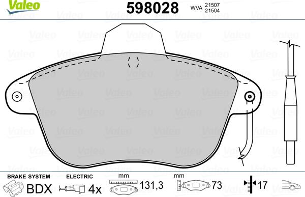 Valeo 598028 - Kit de plaquettes de frein, frein à disque cwaw.fr