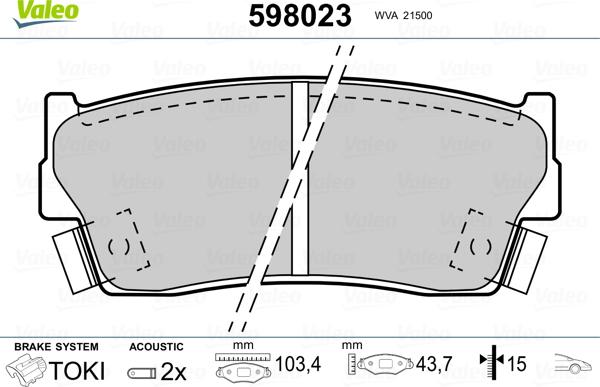 Valeo 598023 - Kit de plaquettes de frein, frein à disque cwaw.fr