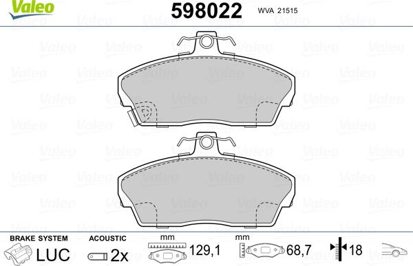 Valeo 598022 - Kit de plaquettes de frein, frein à disque cwaw.fr