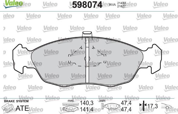 Valeo 598074 - Kit de plaquettes de frein, frein à disque cwaw.fr