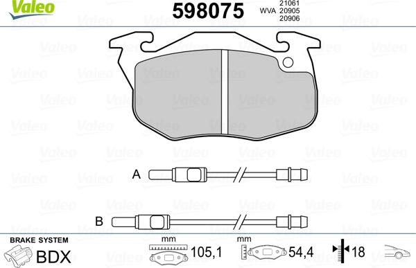 Valeo 598075 - Kit de plaquettes de frein, frein à disque cwaw.fr