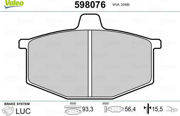 Valeo 598076 - Kit de plaquettes de frein, frein à disque cwaw.fr