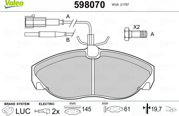 Valeo 598070 - Kit de plaquettes de frein, frein à disque cwaw.fr