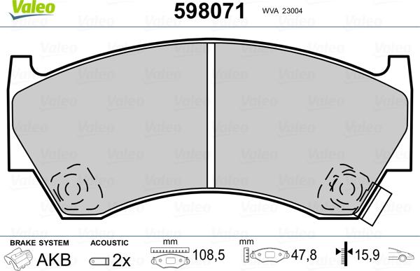 Valeo 598071 - Kit de plaquettes de frein, frein à disque cwaw.fr