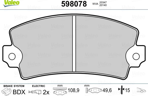 Valeo 598078 - Kit de plaquettes de frein, frein à disque cwaw.fr