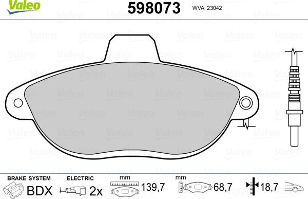 Valeo 598073 - Kit de plaquettes de frein, frein à disque cwaw.fr