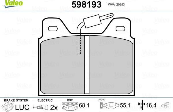 Valeo 598193 - Kit de plaquettes de frein, frein à disque cwaw.fr