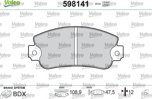 Valeo 598141 - Kit de plaquettes de frein, frein à disque cwaw.fr