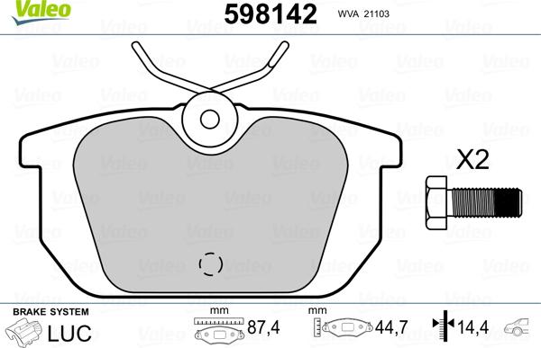 Valeo 598142 - Kit de plaquettes de frein, frein à disque cwaw.fr