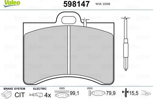 Valeo 598147 - Kit de plaquettes de frein, frein à disque cwaw.fr