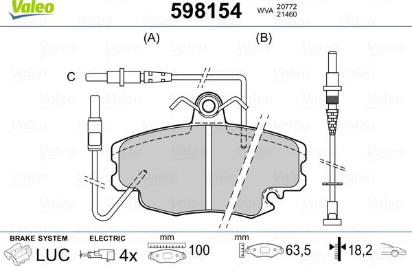 Valeo 598154 - Kit de plaquettes de frein, frein à disque cwaw.fr