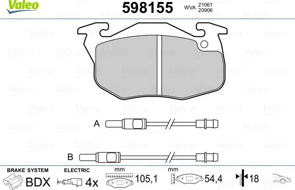 Valeo 598155 - Kit de plaquettes de frein, frein à disque cwaw.fr