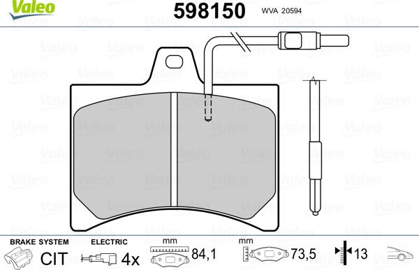 Valeo 598150 - Kit de plaquettes de frein, frein à disque cwaw.fr