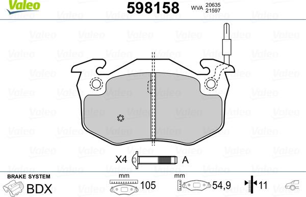 Valeo 598158 - Kit de plaquettes de frein, frein à disque cwaw.fr