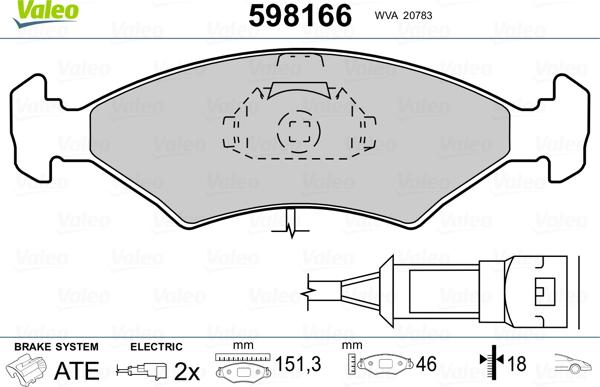 Valeo 598166 - Kit de plaquettes de frein, frein à disque cwaw.fr