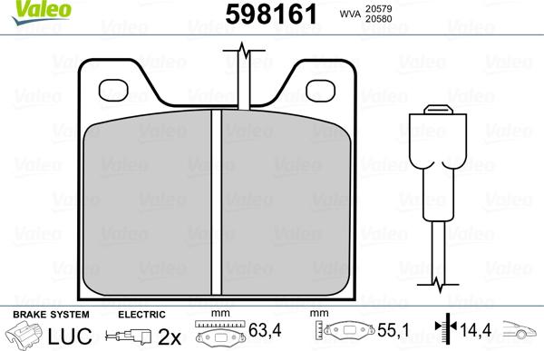 Valeo 598161 - Kit de plaquettes de frein, frein à disque cwaw.fr