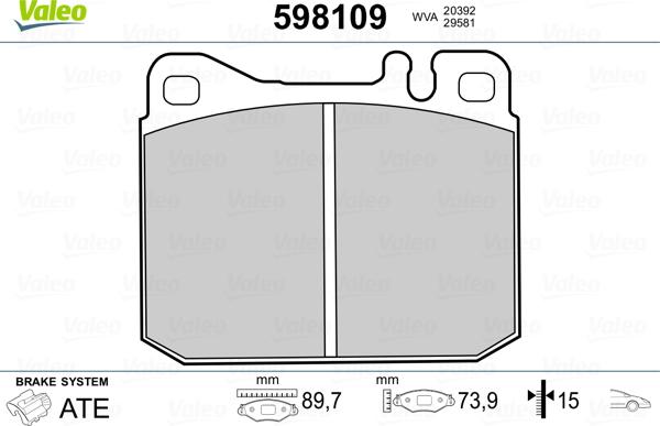 Valeo 598109 - Kit de plaquettes de frein, frein à disque cwaw.fr