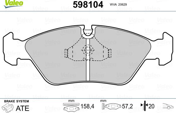 Valeo 598104 - Kit de plaquettes de frein, frein à disque cwaw.fr