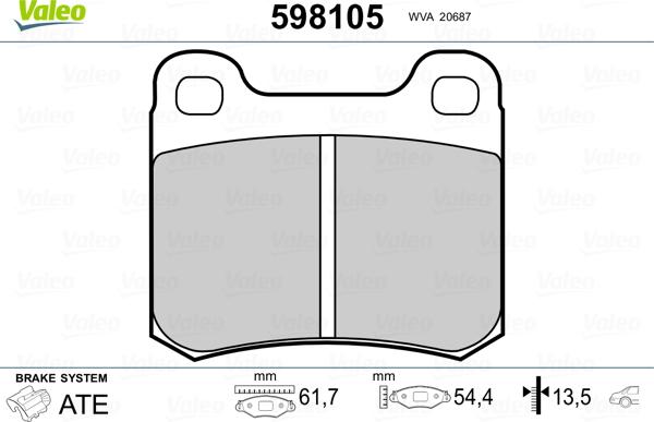 Valeo 598105 - Kit de plaquettes de frein, frein à disque cwaw.fr