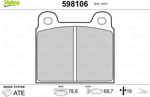 Valeo 598106 - Kit de plaquettes de frein, frein à disque cwaw.fr