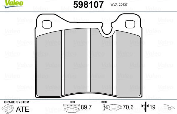 Valeo 598107 - Kit de plaquettes de frein, frein à disque cwaw.fr