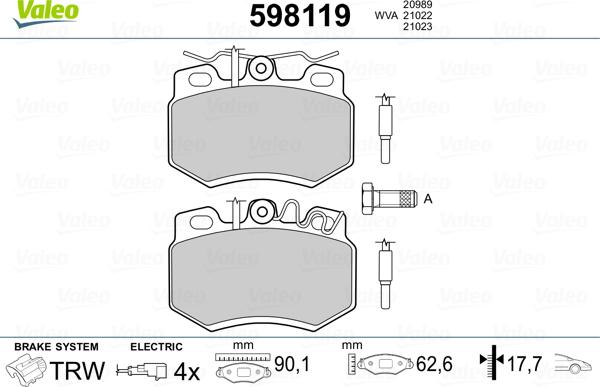 Valeo 598119 - Kit de plaquettes de frein, frein à disque cwaw.fr