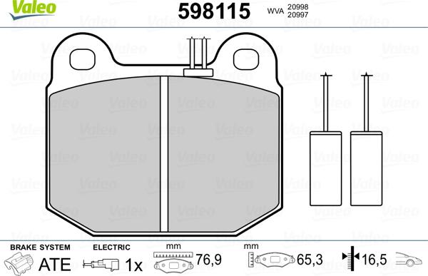 Valeo 598115 - Kit de plaquettes de frein, frein à disque cwaw.fr