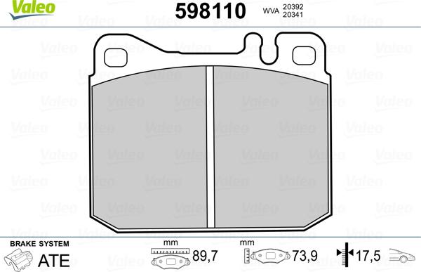 Valeo 598110 - Kit de plaquettes de frein, frein à disque cwaw.fr