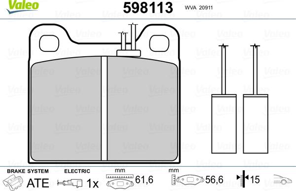 Valeo 598113 - Kit de plaquettes de frein, frein à disque cwaw.fr