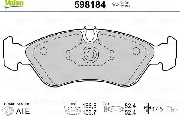 Valeo 598184 - Kit de plaquettes de frein, frein à disque cwaw.fr