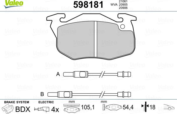 Valeo 598181 - Kit de plaquettes de frein, frein à disque cwaw.fr