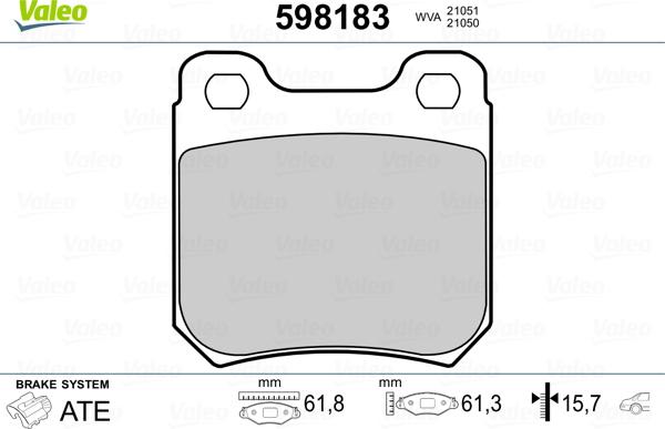 Valeo 598183 - Kit de plaquettes de frein, frein à disque cwaw.fr