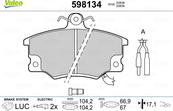 Valeo 598134 - Kit de plaquettes de frein, frein à disque cwaw.fr