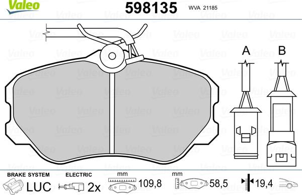 Valeo 598135 - Kit de plaquettes de frein, frein à disque cwaw.fr