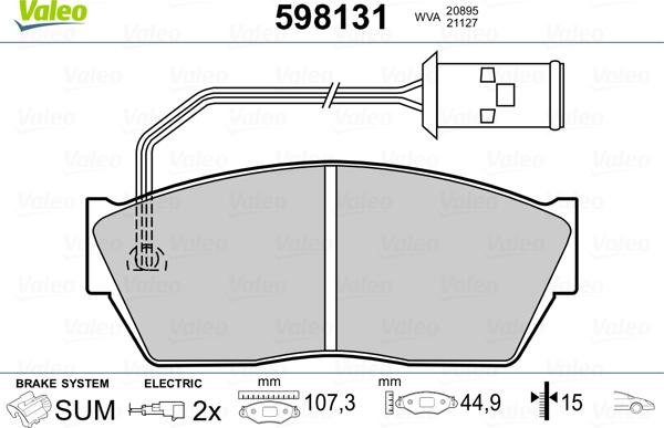 Valeo 598131 - Kit de plaquettes de frein, frein à disque cwaw.fr