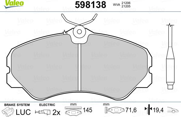 Valeo 598138 - Kit de plaquettes de frein, frein à disque cwaw.fr