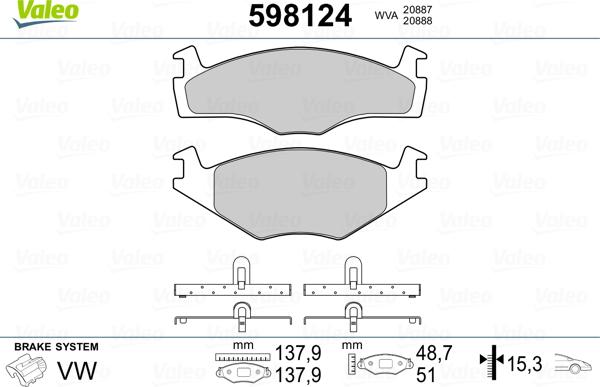 Valeo 598124 - Kit de plaquettes de frein, frein à disque cwaw.fr