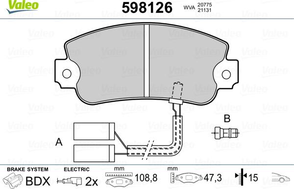 Valeo 598126 - Kit de plaquettes de frein, frein à disque cwaw.fr