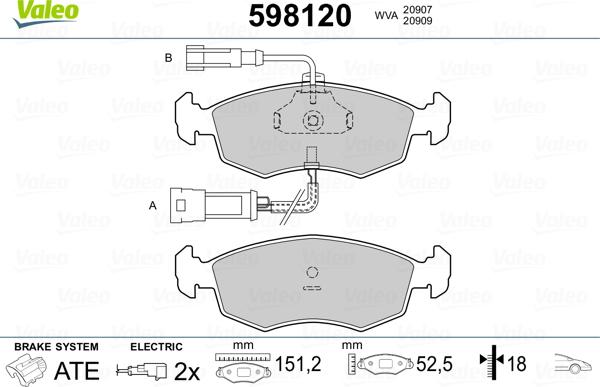 Valeo 598120 - Kit de plaquettes de frein, frein à disque cwaw.fr