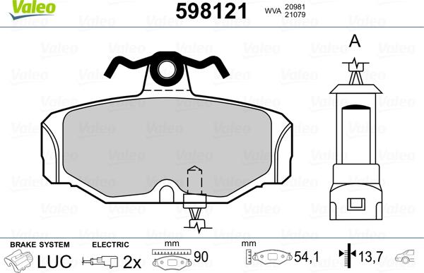 Valeo 598121 - Kit de plaquettes de frein, frein à disque cwaw.fr