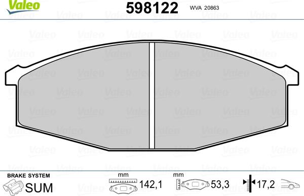 Valeo 598122 - Kit de plaquettes de frein, frein à disque cwaw.fr