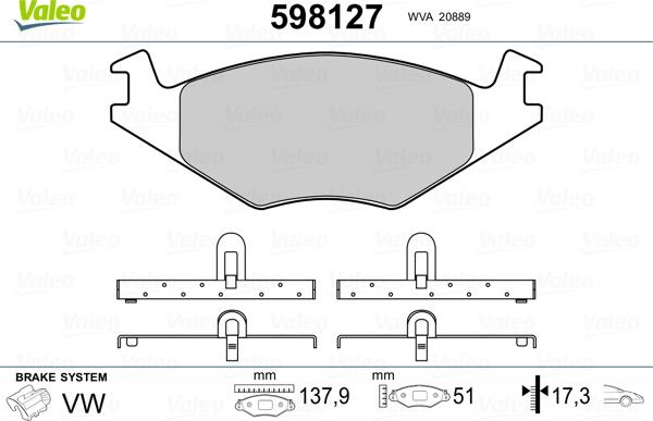 Valeo 598127 - Kit de plaquettes de frein, frein à disque cwaw.fr